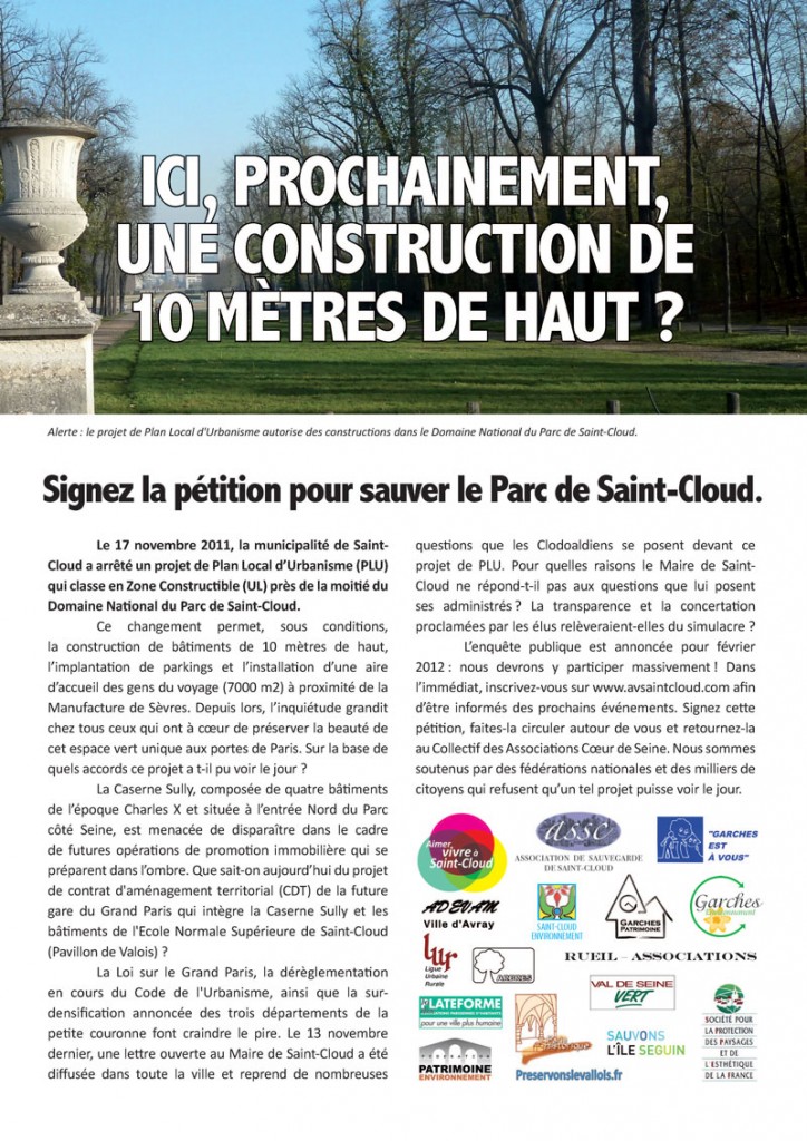 Domaine national Parc de Saint-Cloud - Petition Page 1